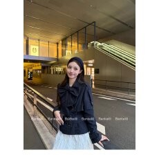 批发板栗可可Bankelili'权力风衣'气质英伦风蝴蝶结飘带短风衣外套女