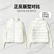 批发新款拼接薄款羽绒服隐形拉链设计立领防风针织袖短款女装外套百搭