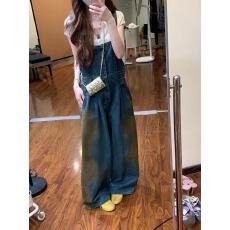 批发2025慵懒风时尚洋气百搭小个子牛仔背带裤女秋季工装<b class='q'>阔</b><b class='q'>腿</b>连体长裤