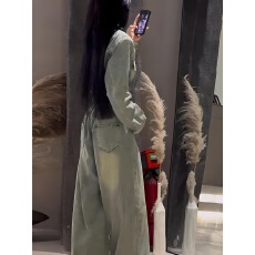 批发美式复古通勤牛仔连衣裤2025秋季气质收腰显瘦英伦风<b class='q'>阔</b><b class='q'>腿</b>连体长裤