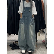批发韩系学院风牛仔背带裤女秋季<b class='q'>新款</b>高腰显瘦宽松休闲百搭吊带<b class='q'>连体裤</b>