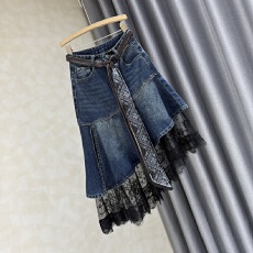 批发美式设计感不规则蕾丝拼接牛仔半身裙女春<b class='q'>秋</b>新款高腰显瘦A字裙子