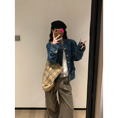 批发蓝色复古小香风港味百搭<b class='q'>牛仔</b>外套女2025秋季新款正肩修身夹克上衣