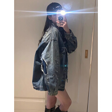 批发美式复古牛仔外套女春秋2025新款宽松百搭慵懒水洗破洞开衫上衣潮