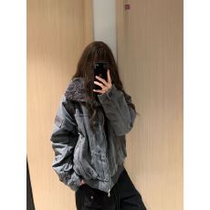 批发2025秋冬复古做旧内里毛领翻领工装<b class='q'>外套</b>女冬季宽松休闲<b class='q'>百搭</b>上衣