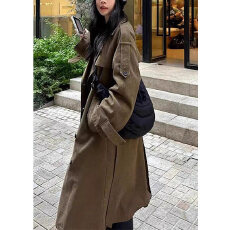 批发韩版复古风<b class='q'>中长款</b><b class='q'>风衣</b>女冬季宽松V领长袖气质休闲外套高级感大衣