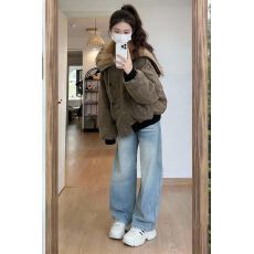 批发2026年美拉德棕色仿<b class='q'>狐狸毛</b>夹克外套短款皮毛一体派克服厚棉服大衣