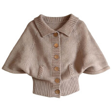 批发宽松型少<b class='q'>女</b>短款松弛风慵懒风设计感斗篷毛衣外套百搭中袖针织<b class='q'>开衫</b>