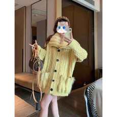 批发韩版海军领纽扣针织保暖毛衣女冬季中长款外套慵懒高级感针织上衣