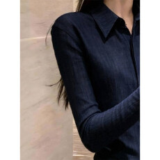 批发深蓝色复古翻领设计感通勤<b class='q'>休闲</b>修身显瘦上衣女装新款气质百搭<b class='q'>外套</b>