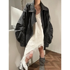 批发美式落肩袖工装宽松夹克<b class='q'>外套女</b>春秋季复古风长袖水洗做旧<b class='q'>牛仔</b>外套