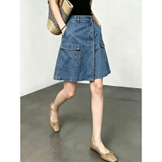 批发美式复古通勤气质工装短裙女夏季新款<b class='q'>百搭</b>休闲高腰显瘦a字半身裙