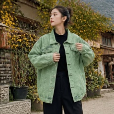 批发美式复古牛仔外套女2026<b class='q'>春</b>秋薄款宽松显瘦百搭做旧绿色夹克上衣潮