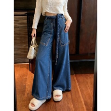 批发杨丞琳同款穿搭洗水<b class='q'>牛仔裤</b><b class='q'>女</b>秋季高腰复古通勤风休闲百搭拖地裤潮