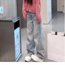 批发大码复古美式弯刀牛仔裤女<b class='q'>秋</b>季胖mm梨形身材高腰显瘦直筒阔腿裤子