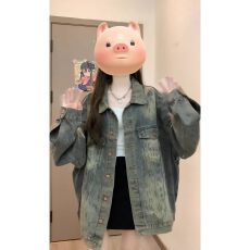 批发美式复古磨破水洗牛仔外套女2026新款秋超火宽松bf慵懒风夹克上衣
