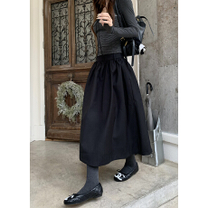 批发<b class='q'>实拍</b>~经典百搭挺阔感蓬蓬裙女秋冬季极简黑色伞裙高级感西装长裙