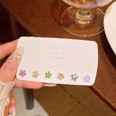 批发多巴胺彩色锆石星星耳钉女学上简约百搭气质养耳洞套装耳环耳<b class='q'>饰品</b>