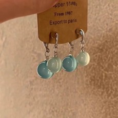 批发冰透蓝色海水珠耳钉女轻奢小众高级设计感交叉时尚气质耳环耳饰品