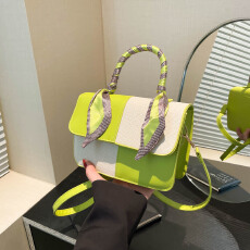 批发跨境2025新款韩版简约手拎小方包包质感<b class='q'>时尚</b>拼接单肩包休闲斜挎包