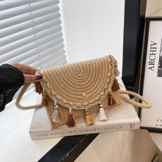 批发民族风编织流苏<b class='q'>时尚</b>波西米亚风<b class='q'>潮流</b>个性2025新款单肩斜挎女包批发