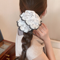 批发灰白手绘小兔方巾古典碎花大肠发圈女丸子头扎头发慵懒风头绳发饰