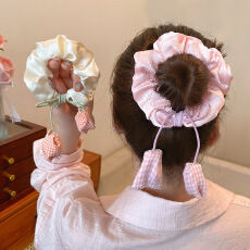 批发格子郁金香蝴蝶结大肠发圈女2025新款丸子头扎头发绳橡皮筋头饰夏