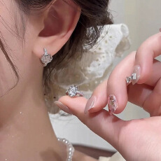 批发新中式复古猫眼石如意耳扣耳钉女精致微镶锆石耳环时尚气质耳饰品