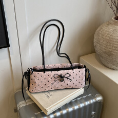 批发跨境小众腋下包包女2025新款潮时尚蝴蝶结泡泡纱手提包可爱手提包