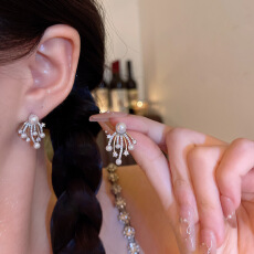 批发轻奢小众高级感珍珠烟花耳环女精致微镶锆石耳钉网红耳饰品批发