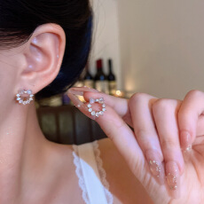 批发精致微镶锆石蝴蝶结耳环轻奢小众高级感小巧时尚百搭气质圆圈耳钉