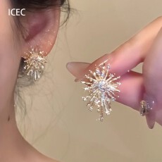 批发轻奢小众精致锆石烟花耳钉个性百搭气质高级感满天星耳环耳饰批发