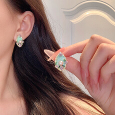 批发莫奈花园珍珠耳环女法式复古温柔滴釉花朵耳钉设计感油画耳饰