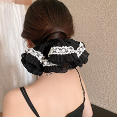 批发<b class='q'>气质</b>温柔甜美花边褶皱马尾发圈女高级感蕾丝头绳时尚大肠发圈头饰