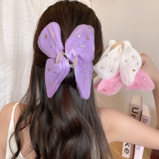 批发超仙薄纱水钻翅膀发夹女后脑勺盘发鲨鱼夹大号抓夹高级感发卡发饰