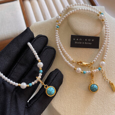 批发天然绿松石吊坠锁骨链轻奢小众高级感S家澳白珍珠项链女<b class='q'>气质</b>颈链