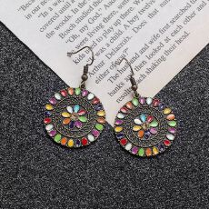 波西米亚彩色滴油花朵圆形几何耳环欧美跨境个性创意外贸女