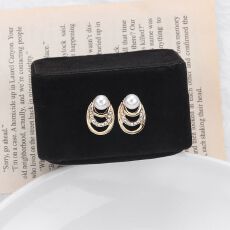 银针韩版气质三层珍珠镶钻几何耳钉精致小巧淑女百搭耳环