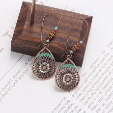 欧美新款跨境水滴镂空米珠镶钻耳环波西米亚复古民族风耳坠