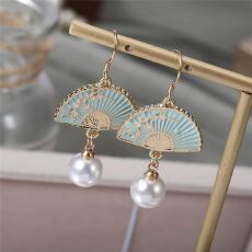 批发925东大门扇形长款珍珠耳环女士简约ins复古风防过敏耳钉女