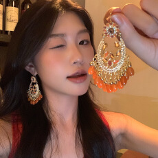 批发复古民族风流苏耳环女轻奢小众高级感波西米亚夸张耳针网红耳饰品