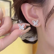 批发轻奢小众高级感精致满钻锆石蝴蝶耳钉女时尚百搭<b class='q'>气质</b>网红耳环耳饰