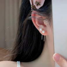 批发甜美<b class='q'>气质</b>五角星珍珠流苏耳环女轻奢小众时尚百搭学生耳线耳钉耳饰