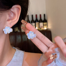 批发S925银针超仙百搭气质滴釉立体山茶花耳环女小众高级感花朵耳钉