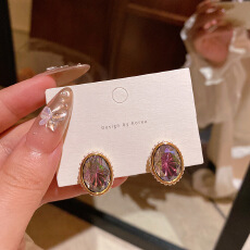 批发S925银针港风复古百搭气质彩色锆石耳钉小众高级感椭圆形珍珠耳环