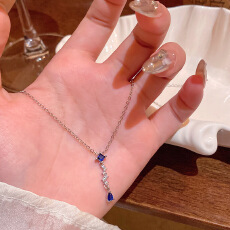 批发韩系甜美气质水滴形锆石吊坠项链女小众高级感钛钢锁骨链颈链