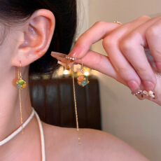 批发轻奢小众浪漫幻彩魔方彩色猫眼石耳钉时尚百搭气质长款流苏耳线