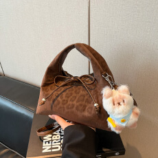 批发韩版复古气质手提包女2025秋款百搭温柔豹纹蝴蝶结单肩斜挎饺子包