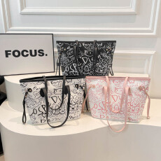 批发跨境外贸涂鸦手提托特包女2025潮新时尚休闲单肩大容量腋下包