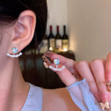 批发S925纯银针一款两戴精致微镶锆石耳钉轻奢小众高级感水晶耳钉耳饰